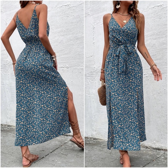 Boho Floral Midi Dress With Split - Effortless Holiday Style